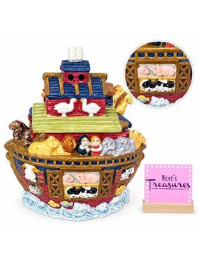 Vintage Bico NOAHS ARK Animals Colorful Ceramic Lidded 11" x 12" Cookie Jar